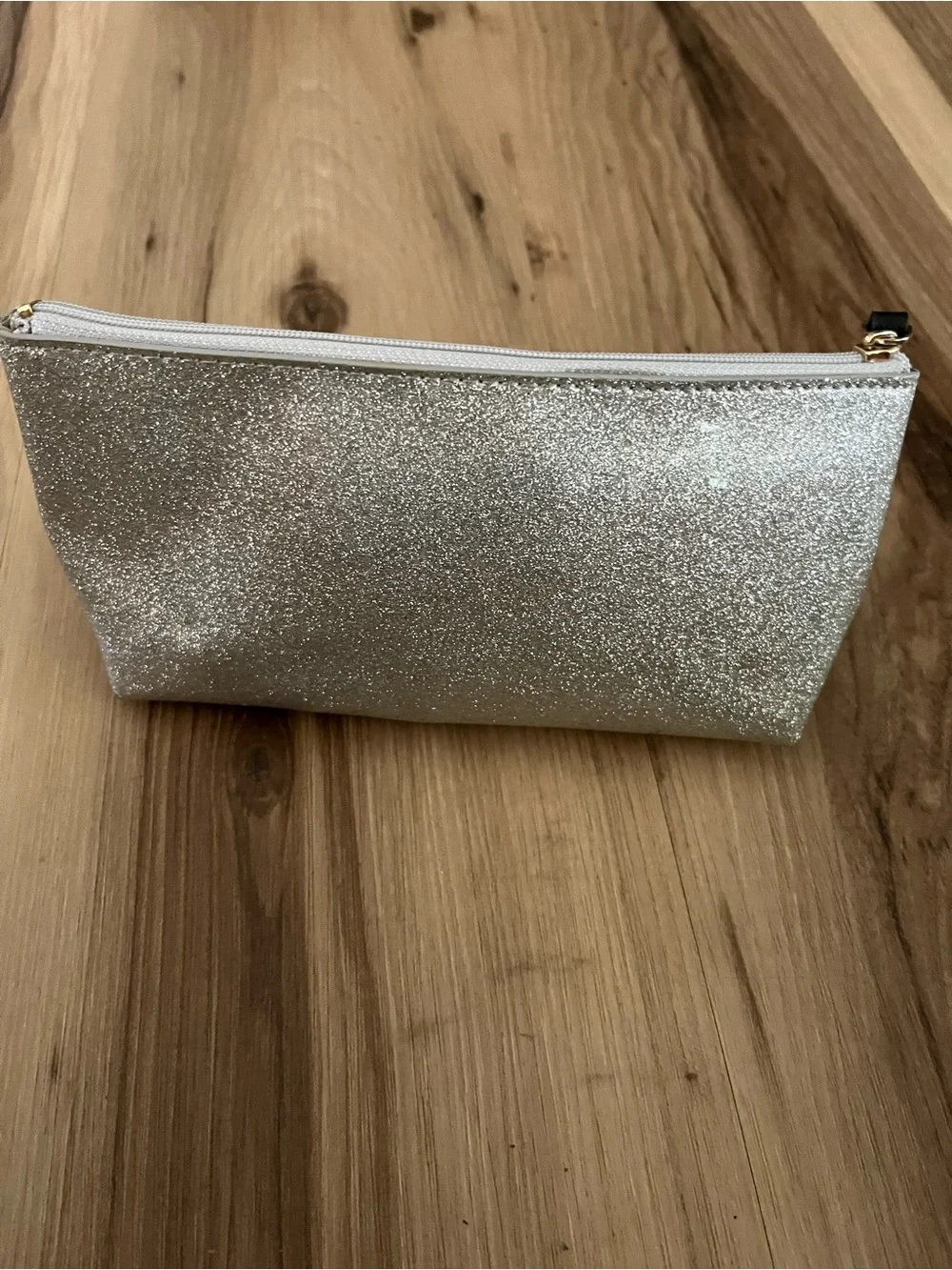 Kate Spade New York Silver Glitter Cosmetic Bag Pouch Purse Case